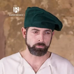 Burgschneider Beret Harald Wool, Green -Medieval Clothing Sales Store beret harald wool green 2