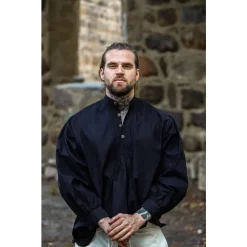 Leonardo Carbone Button Shirt, Black -Medieval Clothing Sales Store button shirt black 4