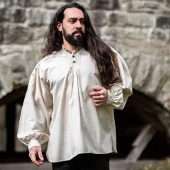 Leonardo Carbone Button Shirt, Cream -Medieval Clothing Sales Store button shirt cream 4