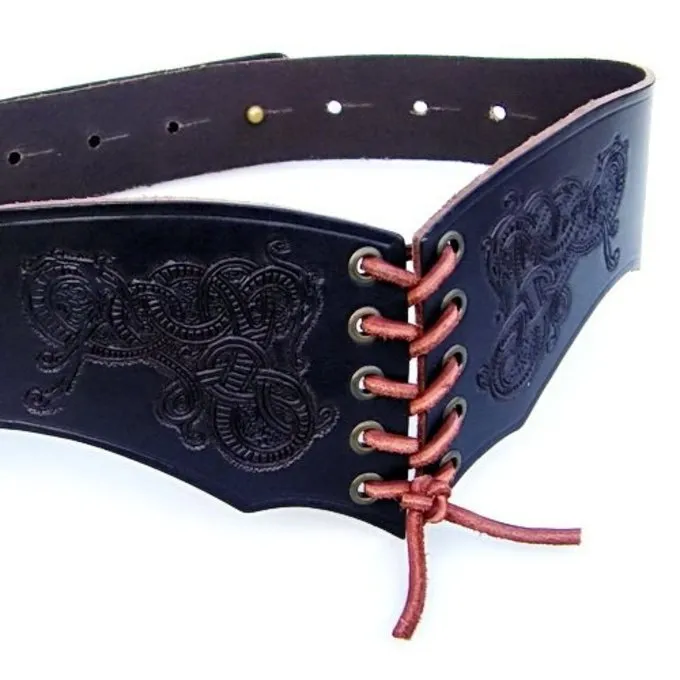 Corset Belt Bertholdin B With Viking Motif, Black Leather 4 Corset Belt Bertholdin B With Viking Motif, Black Leather - Image 4