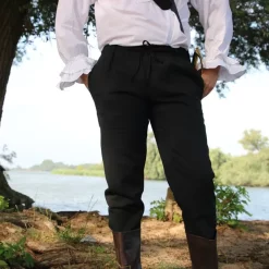 Leonardo Carbone Cotton Trousers Alin, Black -Medieval Clothing Sales Store cotton trousers alin black 2