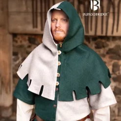 Burgschneider Cowl Dangereuse, Left, Green -Medieval Clothing Sales Store cowl dangereuse left green 2