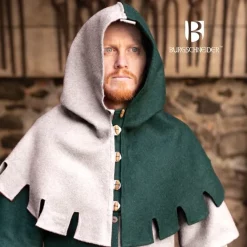 Burgschneider Cowl Dangereuse, Left, Green -Medieval Clothing Sales Store cowl dangereuse left green 3
