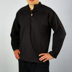 Leonardo Carbone Hand-woven Shirt, Black -Medieval Clothing Sales Store hand woven shirt black 4