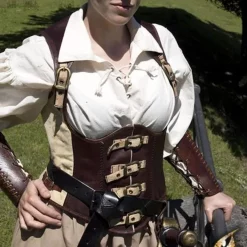 Epic Armoury Leather Corset Rogue, Brown-beige -Medieval Clothing Sales Store leather corset rogue brown beige 2