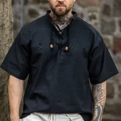 Leonardo Carbone Medieval Shirt With Short Sleeves, Black -Medieval Clothing Sales Store medieval shirt with short sleeves black 5