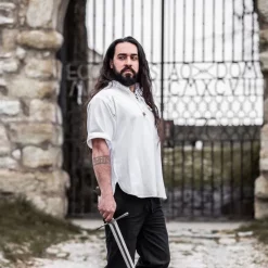 Leonardo Carbone Medieval Shirt With Short Sleeves, White -Medieval Clothing Sales Store medieval shirt with short sleeves white 4
