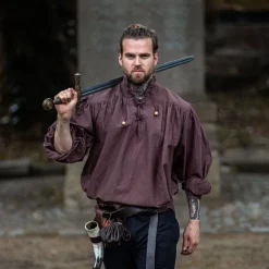 Leonardo Carbone Pirate Shirt With Collar, Brown