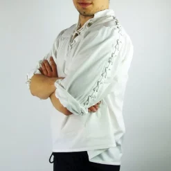 Leonardo Carbone Pirate Shirt With Laces, White -Medieval Clothing Sales Store pirate shirt with laces white 5