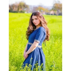 Leonardo Carbone Renaissance Dress With Short Sleeves, Blue -Medieval Clothing Sales Store renaissance dress with short sleeves blue 2