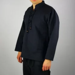 Leonardo Carbone Thick Cotton Shirt, Black -Medieval Clothing Sales Store thick cotton shirt black 3