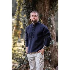 Leonardo Carbone Thick Cotton Shirt, Black -Medieval Clothing Sales Store thick cotton shirt black 5