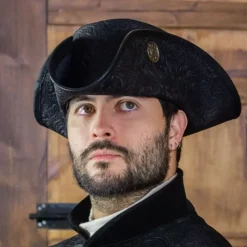 Rawblade Tricorn Three Doublons, Deluxe, Black -Medieval Clothing Sales Store tricorn three doublons deluxe black 2