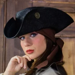 Rawblade Tricorn Three Doublons, Deluxe, Black -Medieval Clothing Sales Store tricorn three doublons deluxe black 4
