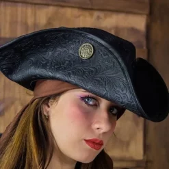 Rawblade Tricorn Three Doublons, Deluxe, Black -Medieval Clothing Sales Store tricorn three doublons deluxe black 5