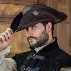Rawblade Tricorn Three Doublons, Deluxe, Brown 8 Rawblade Tricorn Three Doublons, Deluxe, Brown -Medieval Clothing Sales Store tricorn three doublons deluxe brown 2