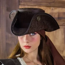 Rawblade Tricorn Three Doublons, Deluxe, Brown 10 Rawblade Tricorn Three Doublons, Deluxe, Brown -Medieval Clothing Sales Store tricorn three doublons deluxe brown 4