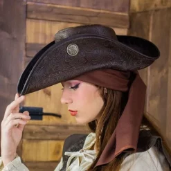 Rawblade Tricorn Three Doublons, Deluxe, Brown 11 Rawblade Tricorn Three Doublons, Deluxe, Brown -Medieval Clothing Sales Store tricorn three doublons deluxe brown 5