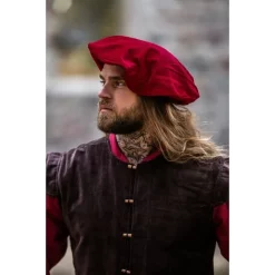 Leonardo Carbone Velvet Beret, Red -Medieval Clothing Sales Store velvet beret red 3