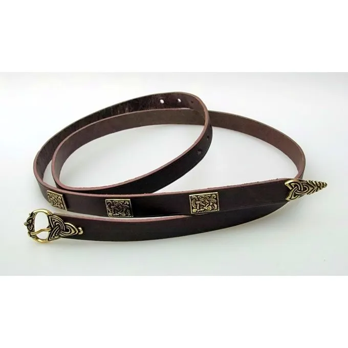 Viking Belt Borre Style Deluxe, Brown, Silvered 2 Viking Belt Borre Style Deluxe, Brown, Silvered - Image 2
