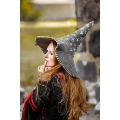 Leonardo Carbone Witch Hat With Stars, Grey -Medieval Clothing Sales Store witch hat with stars grey 2