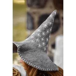 Leonardo Carbone Witch Hat With Stars, Grey -Medieval Clothing Sales Store witch hat with stars grey 4