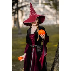 Leonardo Carbone Witch Hat With Stars, Red -Medieval Clothing Sales Store witch hat with stars red 5